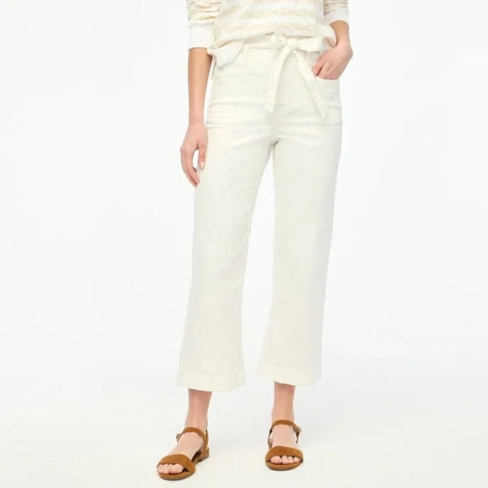 J. Crew Paper-Bag Jeans Cropped Elastic Waistband White Size 27